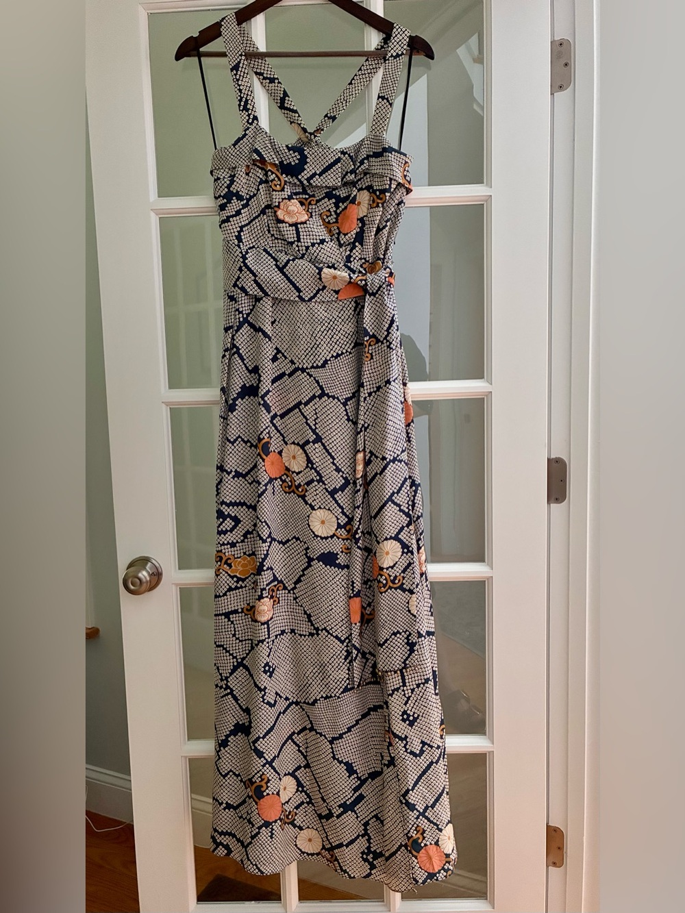 leifsdottir Navy and Coral Floral Print Maxi Dress
